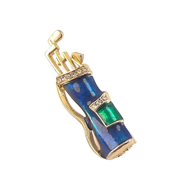 Krementz Vintage Golf Bag Pin Brooch With Enamel & Rhinestones - Picture 3 of 6